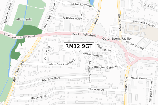 RM12 9GT map - large scale - OS Open Zoomstack (Ordnance Survey) RM12 9GT map - large scale - OS Open Zoomstack (Ordnance Survey)