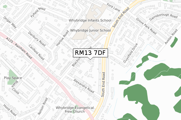 RM13 7DF map - large scale - OS Open Zoomstack (Ordnance Survey)