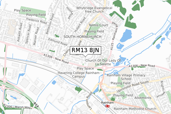RM13 8JN map - small scale - OS Open Zoomstack (Ordnance Survey) RM13 8JN map - small scale - OS Open Zoomstack (Ordnance Survey)