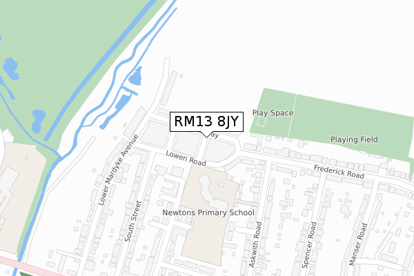 RM13 8JY map - large scale - OS Open Zoomstack (Ordnance Survey)