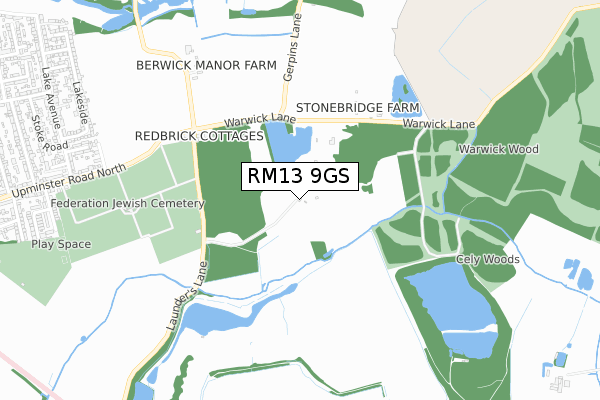 RM13 9GS map - small scale - OS Open Zoomstack (Ordnance Survey)