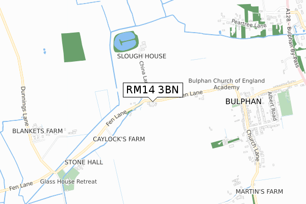 RM14 3BN map - small scale - OS Open Zoomstack (Ordnance Survey)
