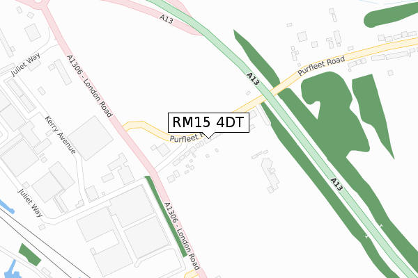 RM15 4DT map - large scale - OS Open Zoomstack (Ordnance Survey)