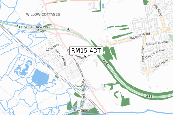 RM15 4DT map - small scale - OS Open Zoomstack (Ordnance Survey)