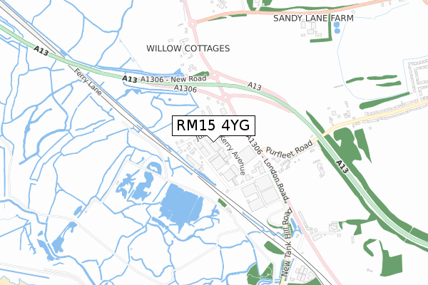 RM15 4YG map - small scale - OS Open Zoomstack (Ordnance Survey)