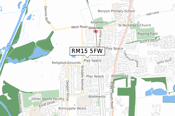 RM15 5FW map - small scale - OS Open Zoomstack (Ordnance Survey) RM15 5FW map - small scale - OS Open Zoomstack (Ordnance Survey)