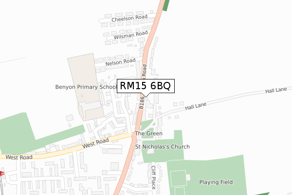 RM15 6BQ map - large scale - OS Open Zoomstack (Ordnance Survey)