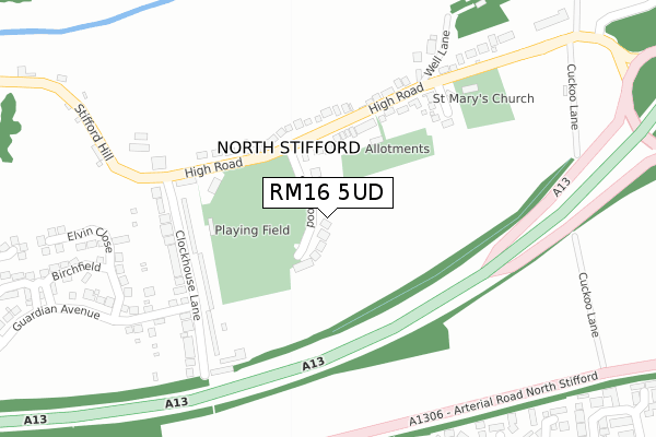 RM16 5UD map - large scale - OS Open Zoomstack (Ordnance Survey)