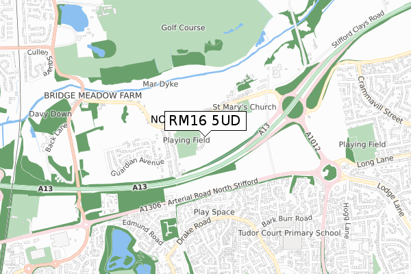 RM16 5UD map - small scale - OS Open Zoomstack (Ordnance Survey)