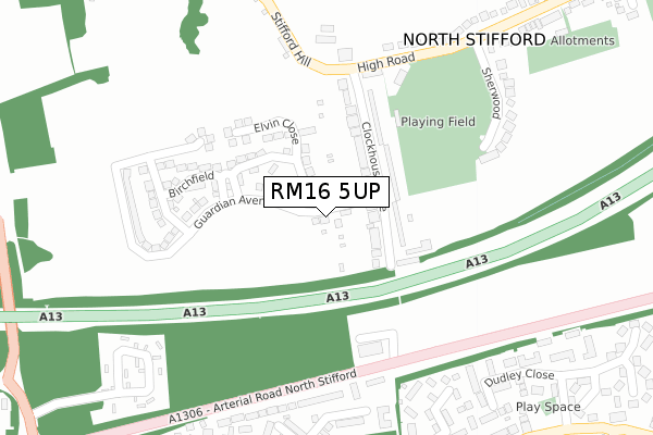 RM16 5UP map - large scale - OS Open Zoomstack (Ordnance Survey)