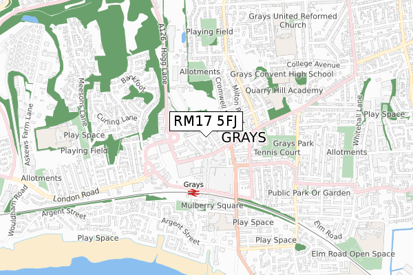 RM17 5FJ map - small scale - OS Open Zoomstack (Ordnance Survey) RM17 5FJ map - small scale - OS Open Zoomstack (Ordnance Survey)