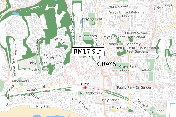 RM17 9LY map - small scale - OS Open Zoomstack (Ordnance Survey)