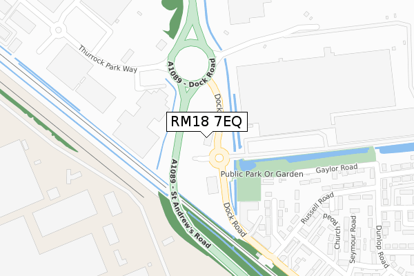 RM18 7EQ map - large scale - OS Open Zoomstack (Ordnance Survey)