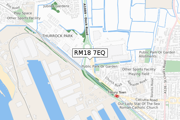 RM18 7EQ map - small scale - OS Open Zoomstack (Ordnance Survey)