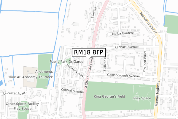 RM18 8FP map - large scale - OS Open Zoomstack (Ordnance Survey)