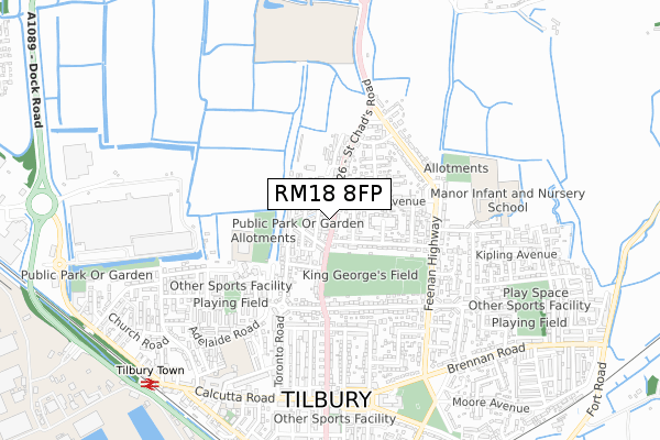 RM18 8FP map - small scale - OS Open Zoomstack (Ordnance Survey)