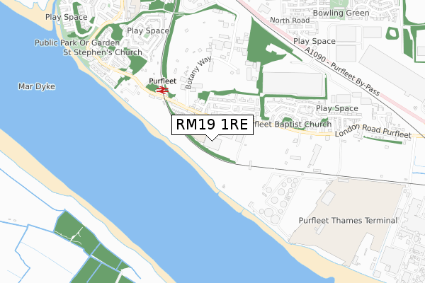 RM19 1RE map - small scale - OS Open Zoomstack (Ordnance Survey)