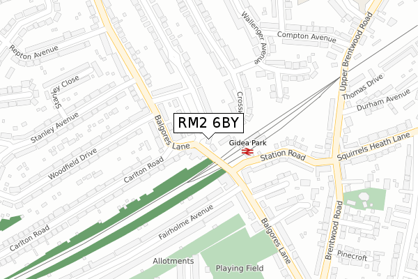 RM2 6BY map - large scale - OS Open Zoomstack (Ordnance Survey)