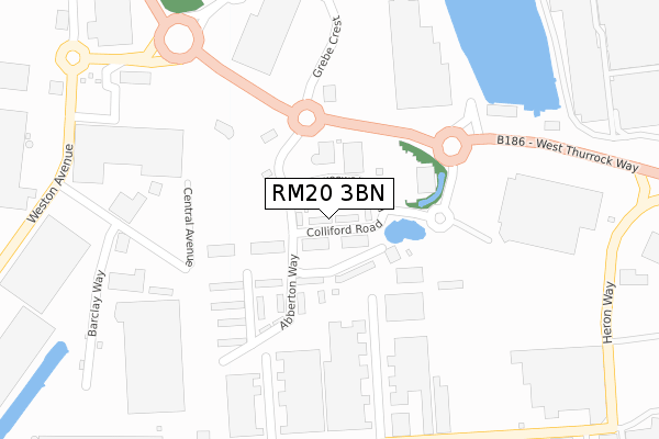 RM20 3BN map - large scale - OS Open Zoomstack (Ordnance Survey)