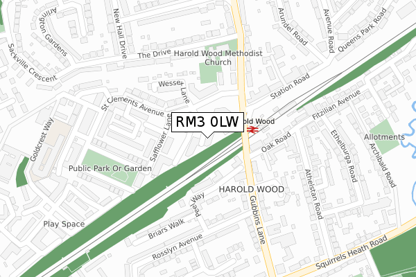 RM3 0LW map - large scale - OS Open Zoomstack (Ordnance Survey)