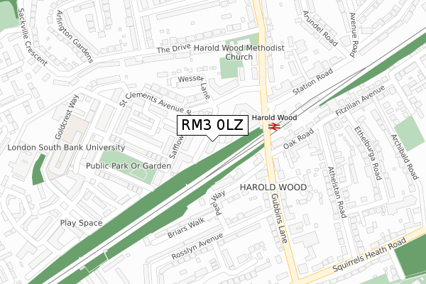 RM3 0LZ map - large scale - OS Open Zoomstack (Ordnance Survey)