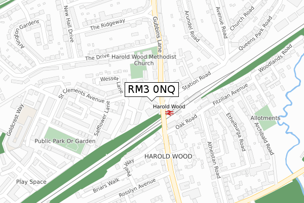 RM3 0NQ map - large scale - OS Open Zoomstack (Ordnance Survey)