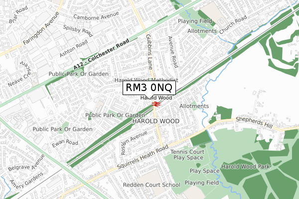 RM3 0NQ map - small scale - OS Open Zoomstack (Ordnance Survey)