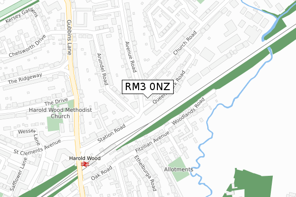 RM3 0NZ map - large scale - OS Open Zoomstack (Ordnance Survey)