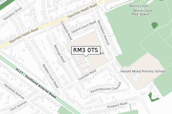 RM3 0TS map - large scale - OS Open Zoomstack (Ordnance Survey)