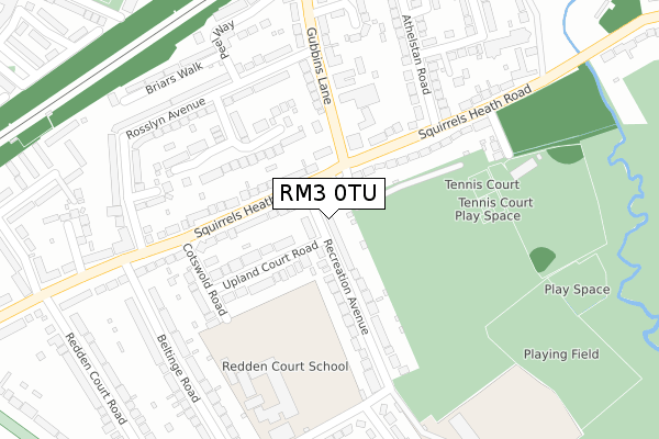 RM3 0TU map - large scale - OS Open Zoomstack (Ordnance Survey)