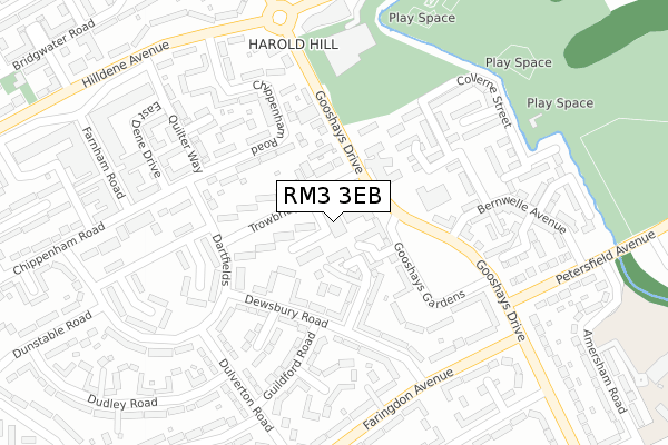 RM3 3EB map - large scale - OS Open Zoomstack (Ordnance Survey)