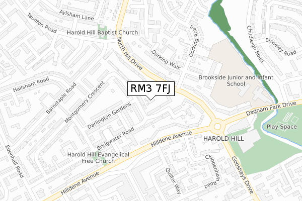 RM3 7FJ map - large scale - OS Open Zoomstack (Ordnance Survey)