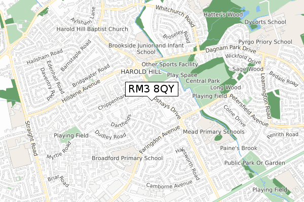RM3 8QY map - small scale - OS Open Zoomstack (Ordnance Survey) RM3 8QY map - small scale - OS Open Zoomstack (Ordnance Survey)