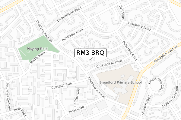 RM3 8RQ map - large scale - OS Open Zoomstack (Ordnance Survey)