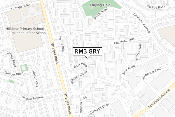 RM3 8RY map - large scale - OS Open Zoomstack (Ordnance Survey)