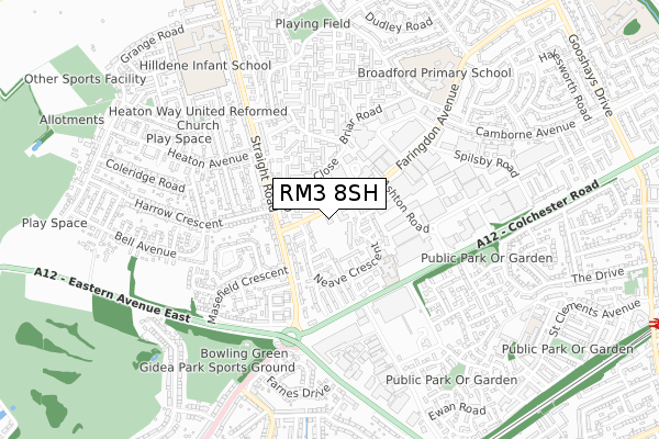RM3 8SH map - small scale - OS Open Zoomstack (Ordnance Survey)