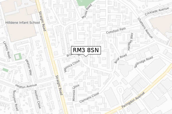 RM3 8SN map - large scale - OS Open Zoomstack (Ordnance Survey)