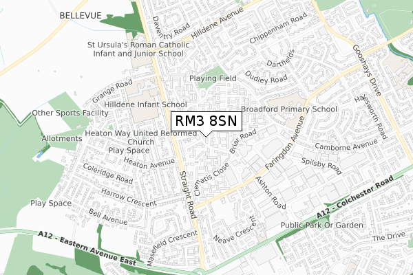 RM3 8SN map - small scale - OS Open Zoomstack (Ordnance Survey)