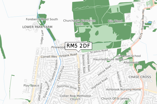 RM5 2DF map - small scale - OS Open Zoomstack (Ordnance Survey)