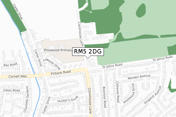 RM5 2DG map - large scale - OS Open Zoomstack (Ordnance Survey)
