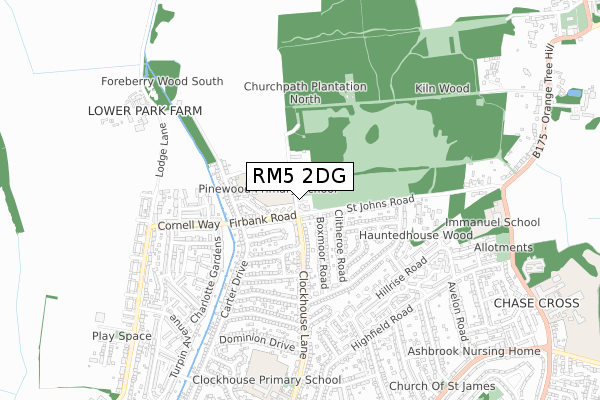 RM5 2DG map - small scale - OS Open Zoomstack (Ordnance Survey)