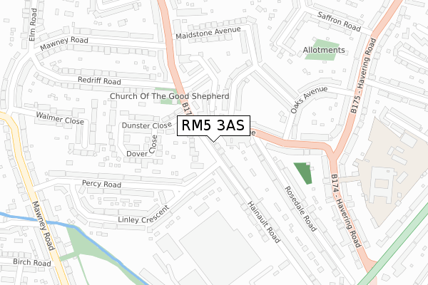 RM5 3AS map - large scale - OS Open Zoomstack (Ordnance Survey)