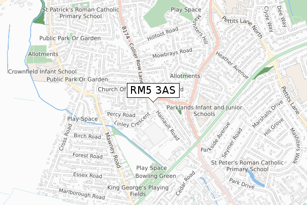 RM5 3AS map - small scale - OS Open Zoomstack (Ordnance Survey)