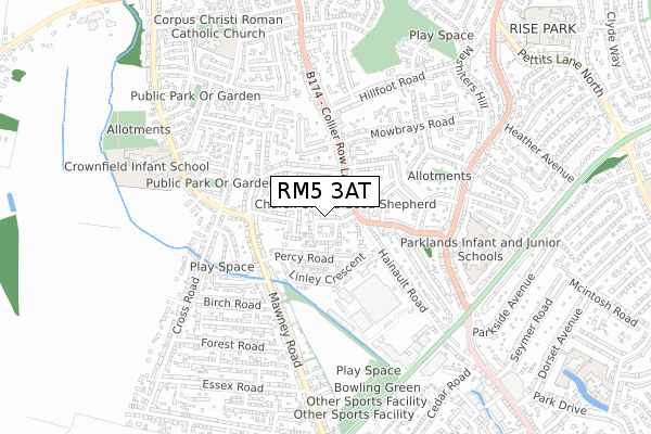 RM5 3AT map - small scale - OS Open Zoomstack (Ordnance Survey)