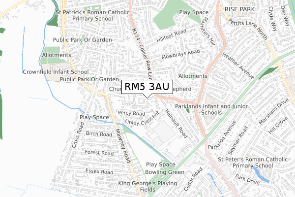 RM5 3AU map - small scale - OS Open Zoomstack (Ordnance Survey)