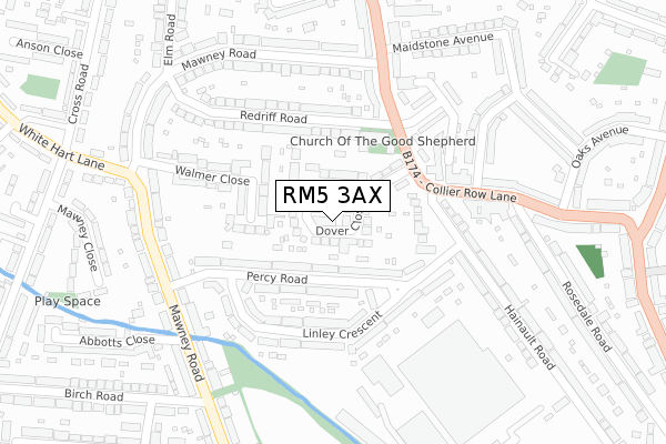RM5 3AX map - large scale - OS Open Zoomstack (Ordnance Survey)