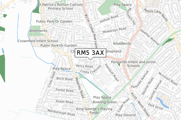 RM5 3AX map - small scale - OS Open Zoomstack (Ordnance Survey)
