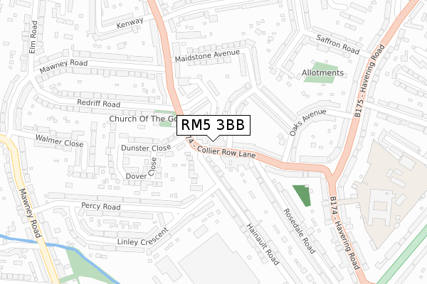 RM5 3BB map - large scale - OS Open Zoomstack (Ordnance Survey)