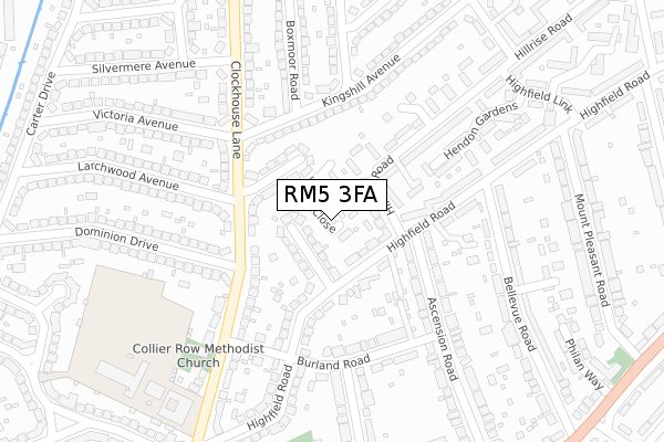 RM5 3FA map - large scale - OS Open Zoomstack (Ordnance Survey)