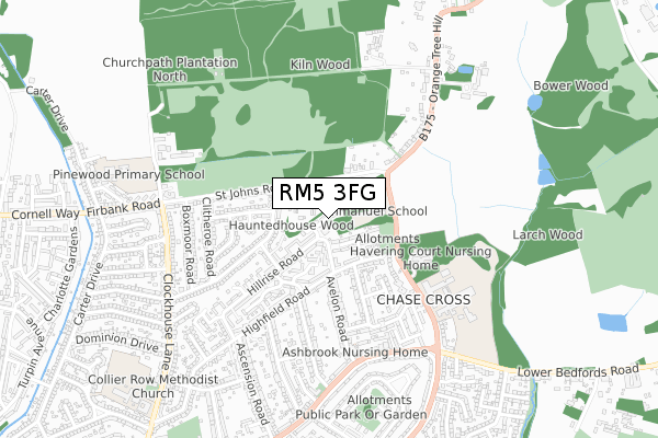 RM5 3FG map - small scale - OS Open Zoomstack (Ordnance Survey)